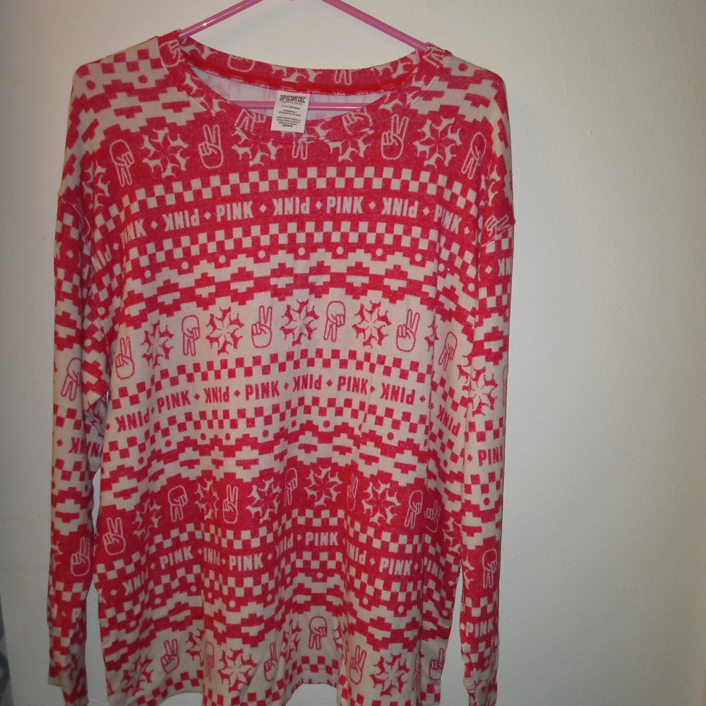 Victoria's Secret PINK Red and White Long-Sleeve Pajama Top